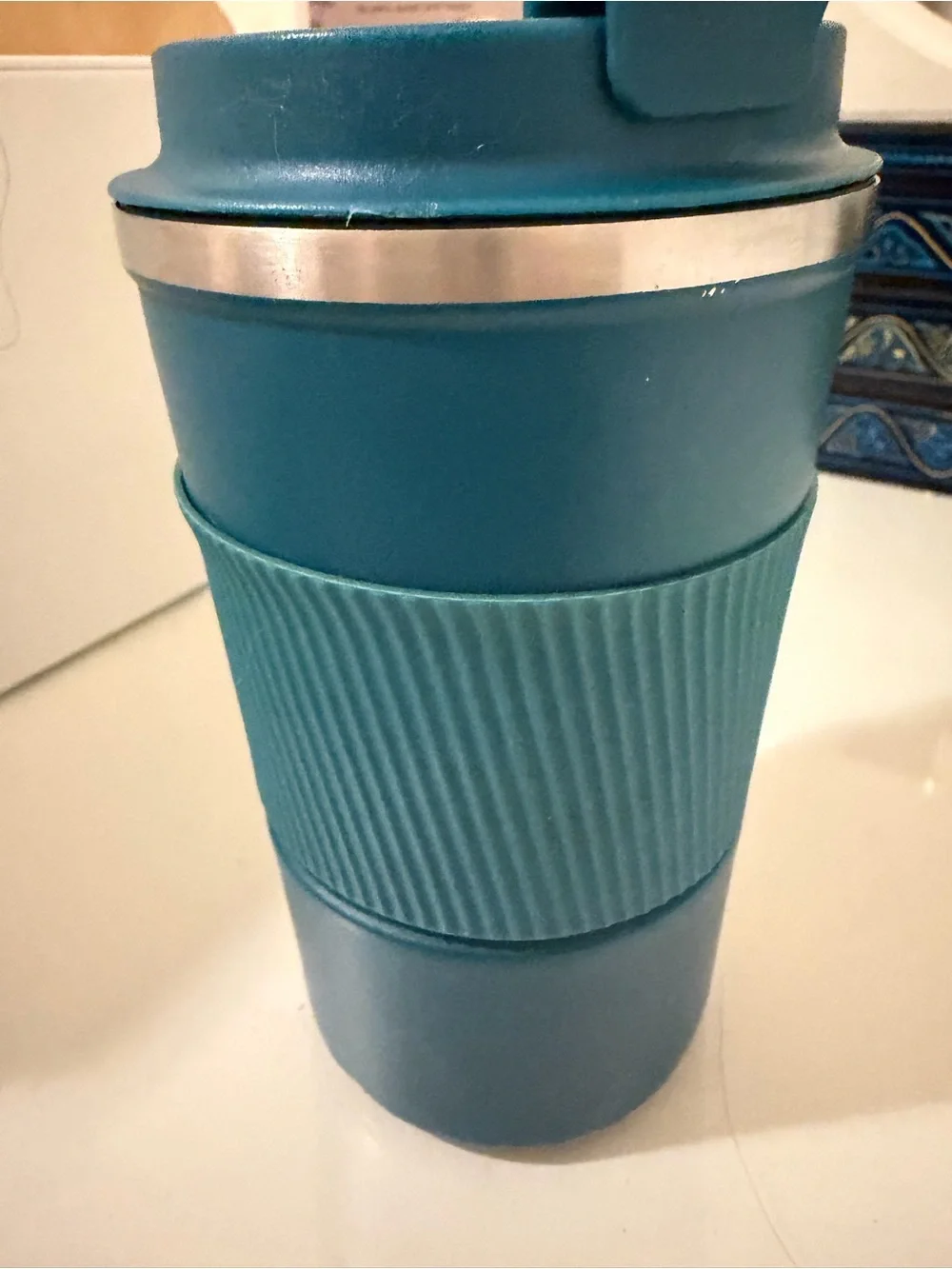 Like New Blue Reusable Travel Mug with Ribbed Grip